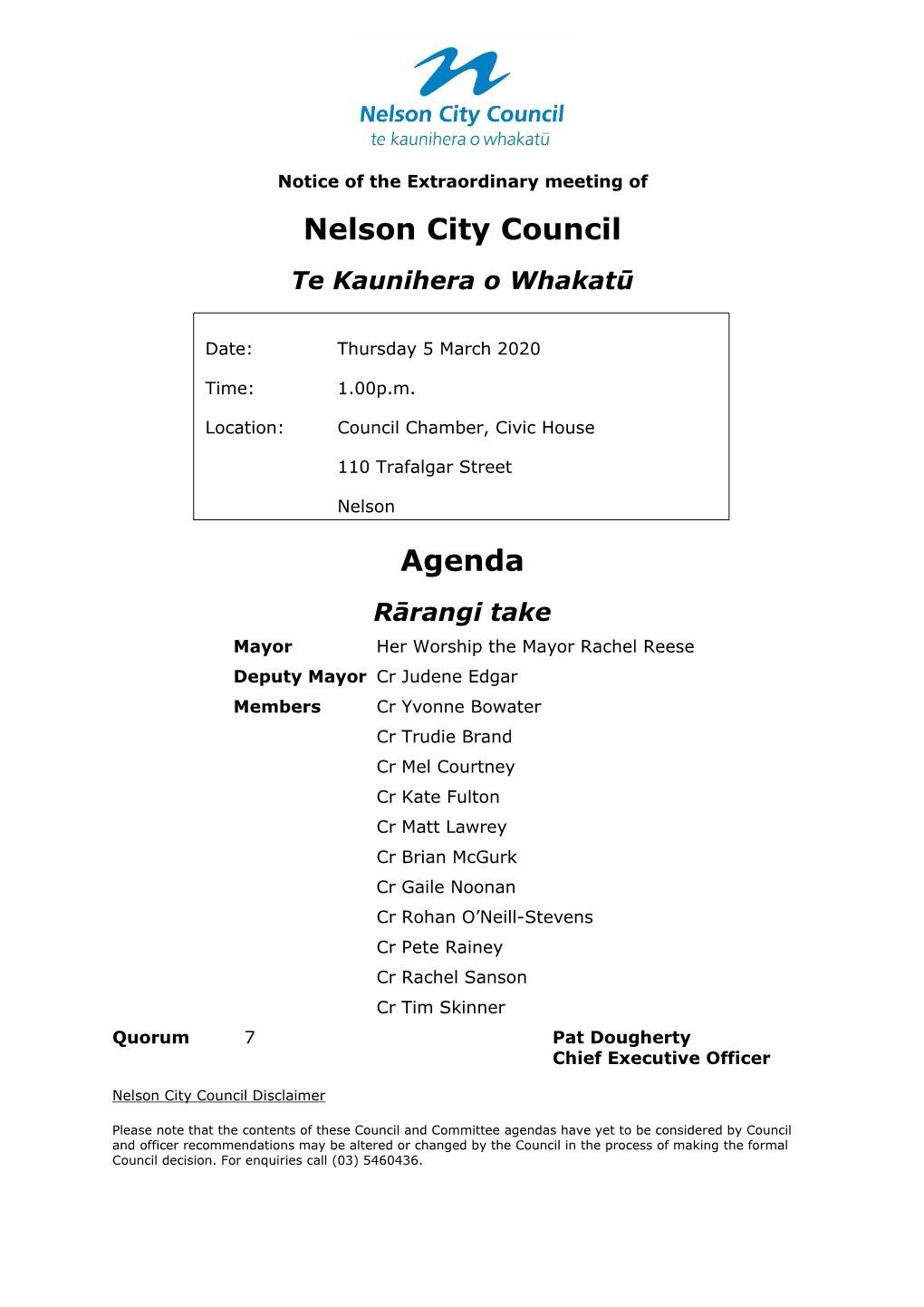Agenda of Council