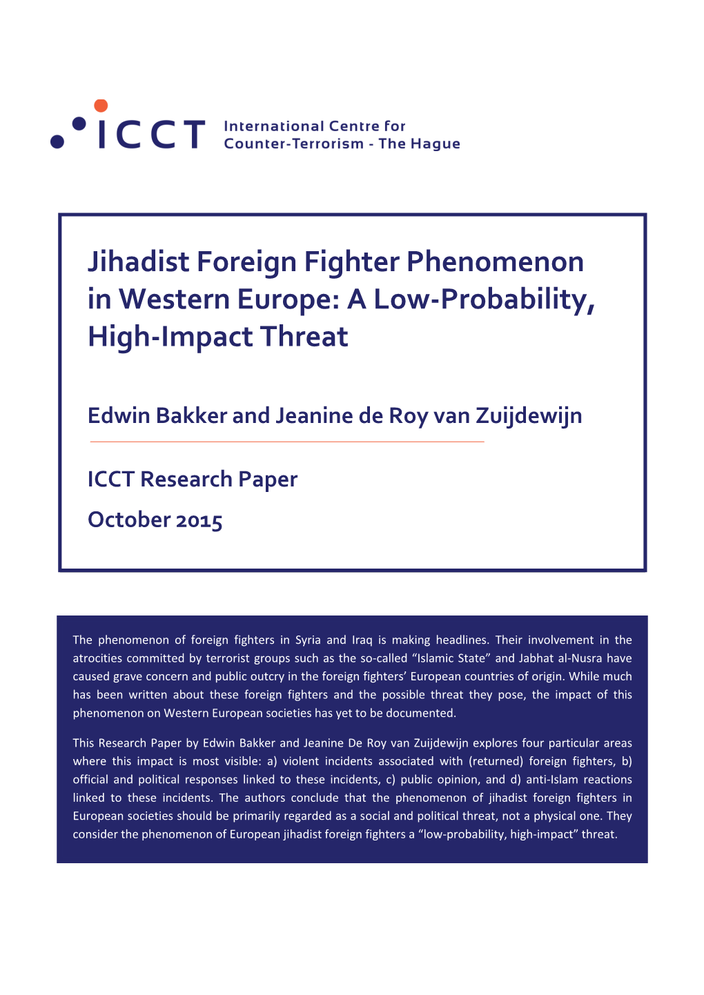 Jihadist Foreign Fighter Phenomenon in Western Europe: a Low-Probability, High-Impact Threat