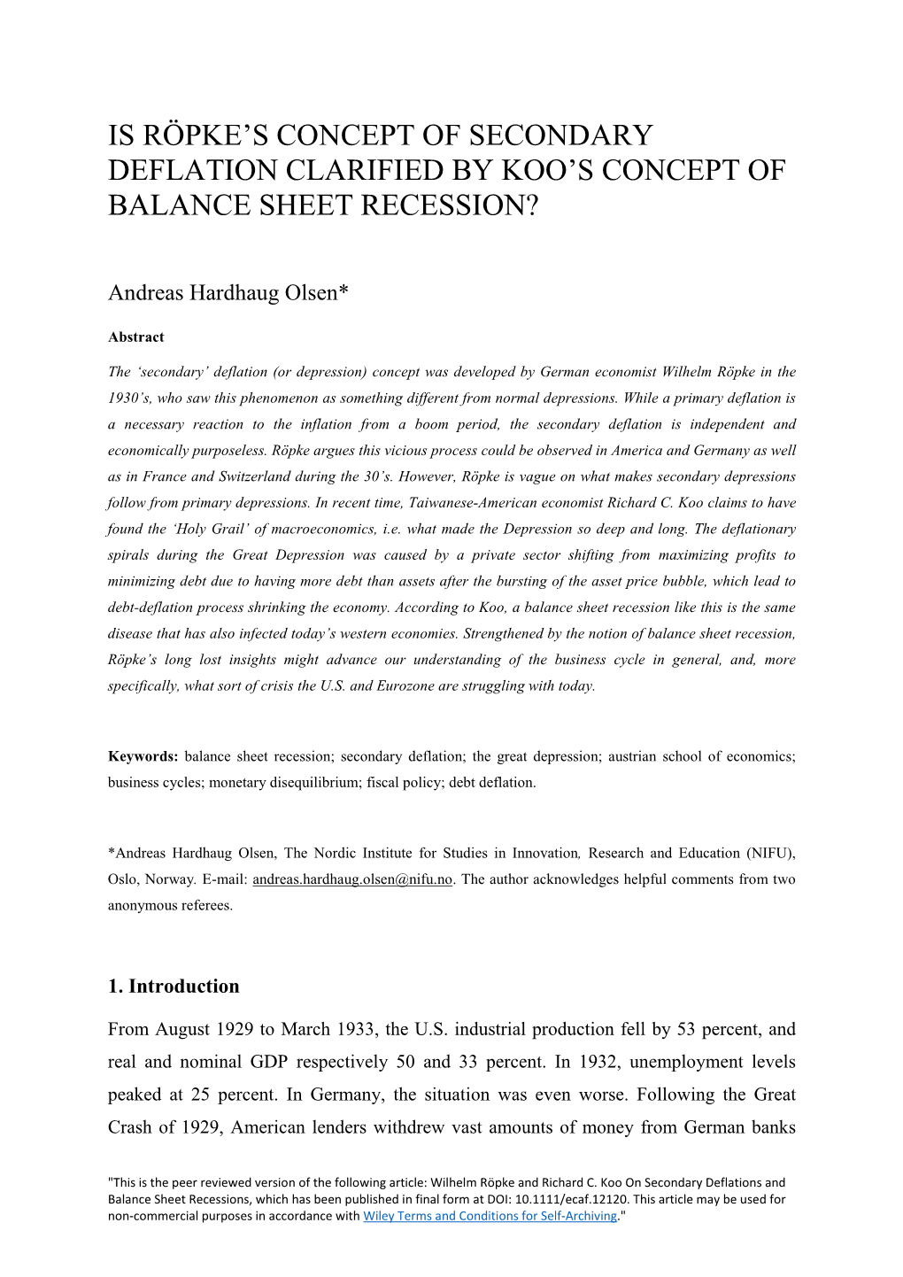 Is Röpke's Concept of Secondary Deflation