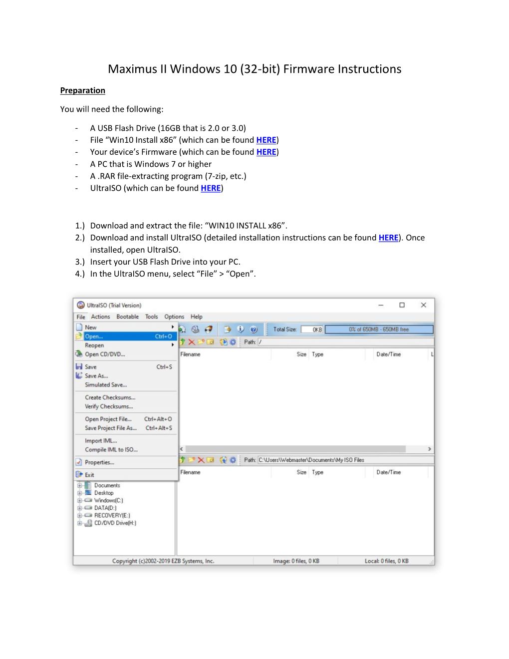 Maximus II Windows 10 (32-Bit) Firmware Instructions