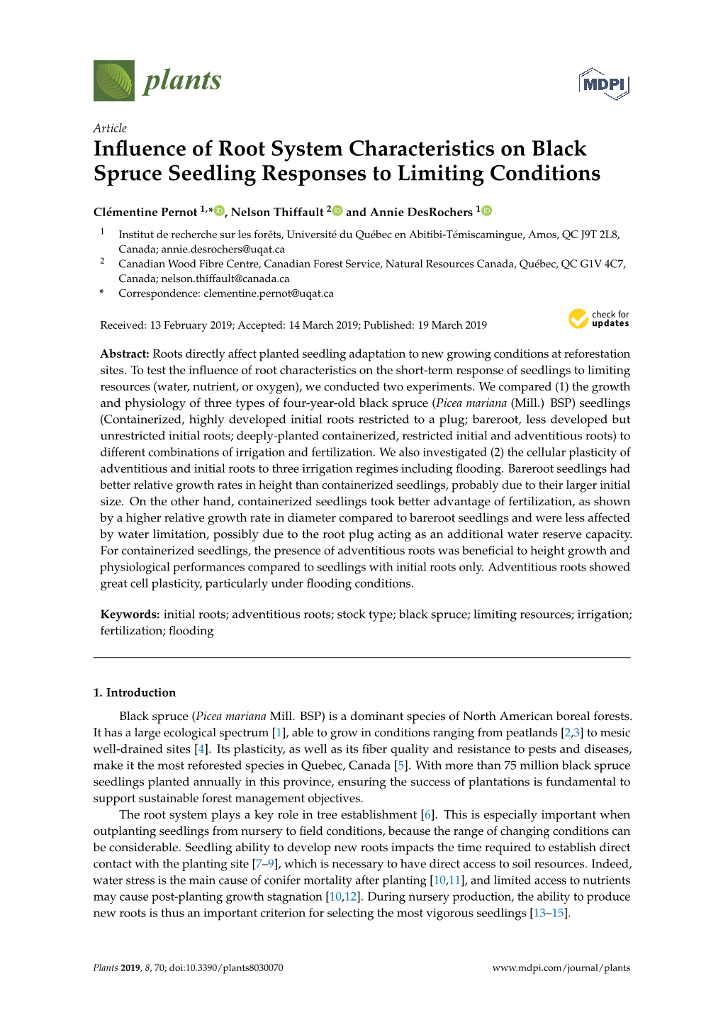 Influence of Root System Characteristics on Black Spruce