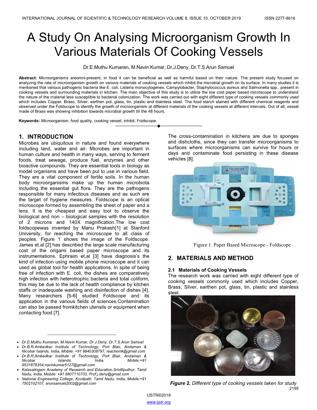 A Study on Analysing Microorganism Growth in Various Materials of Cooking Vessels