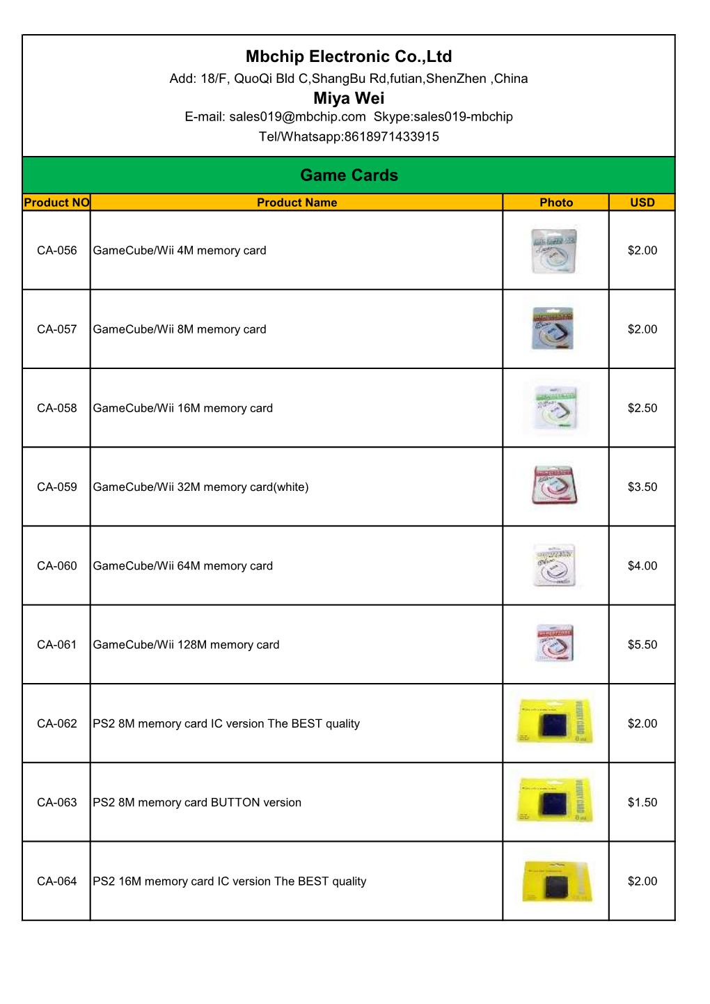 Game Cards Mbchip Electronic Co.,Ltd Miya