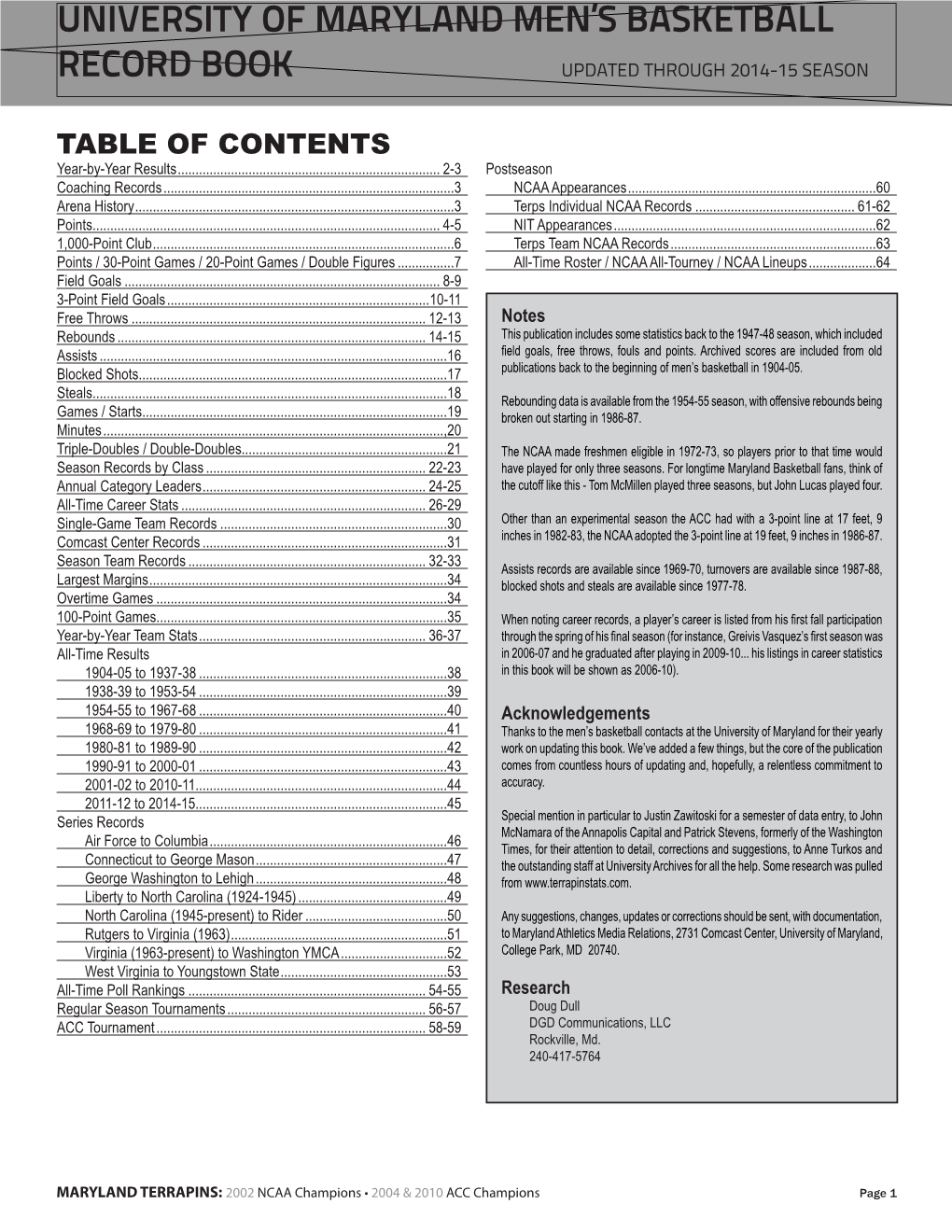 University of Maryland Men's Basketball Record Book
