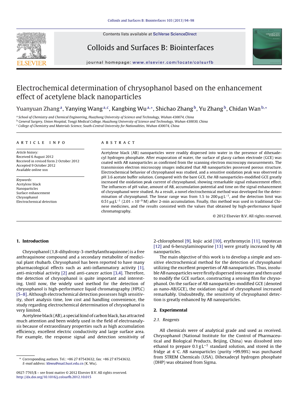 Electrochemical Determination of Chrysophanol Based on the Enhancement Effect of Acetylene Black Nanoparticles