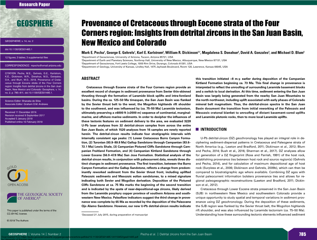 Insights from Detrital Zircons in the San Juan Basin, GEOSPHERE; V