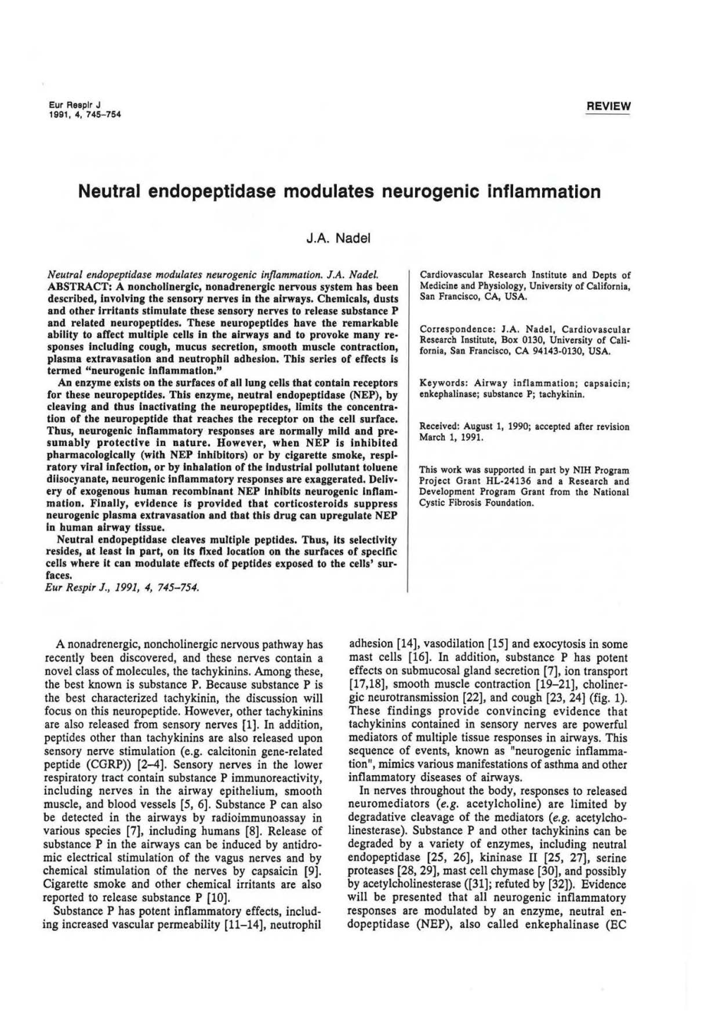 Neutral Endopeptidase Modulates Neurogenic Inflammation