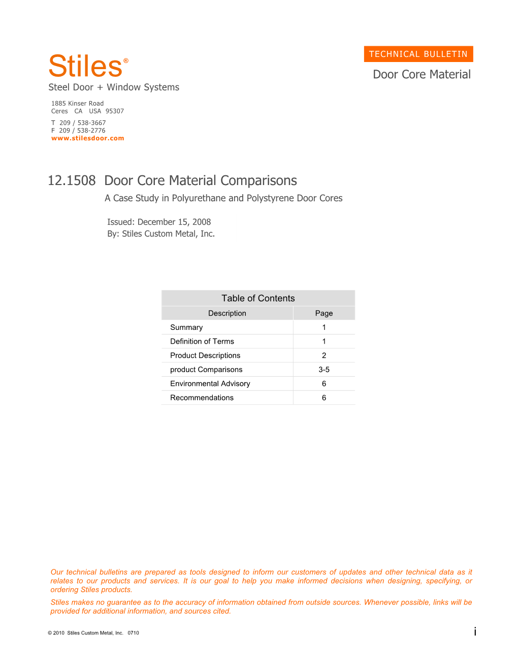 Tech Bulletin Polystyrene Door Cores 0710.Pub