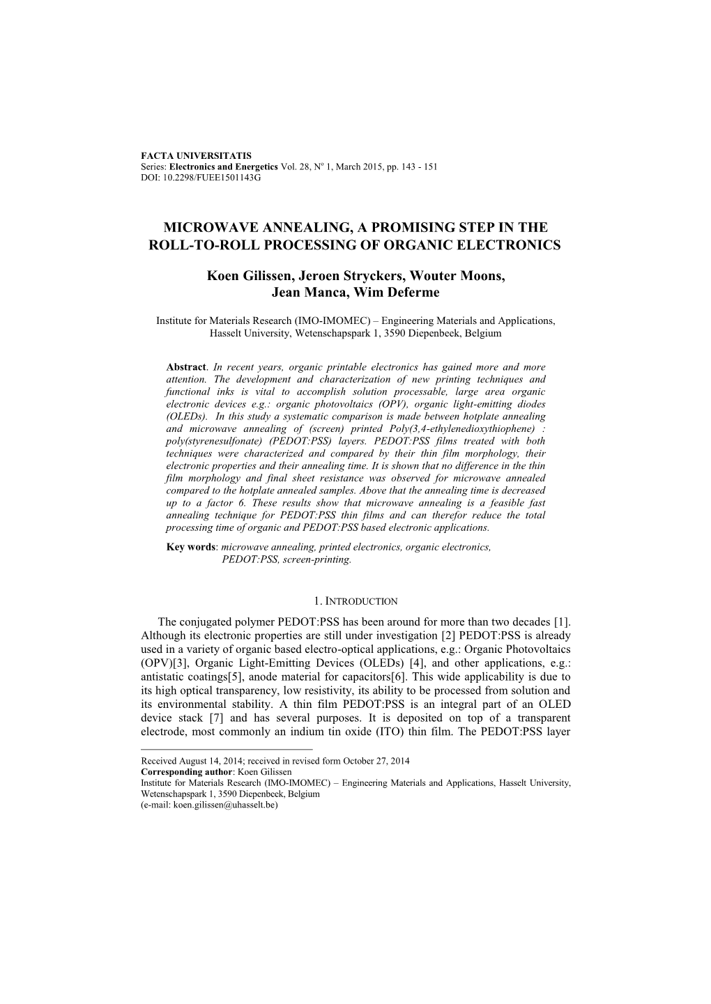 Microwave Annealing, a Promising Step in the Roll-To-Roll Processing of Organic Electronics