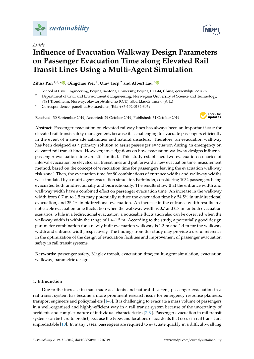 Influence of Evacuation Walkway Design Parameters on Passenger