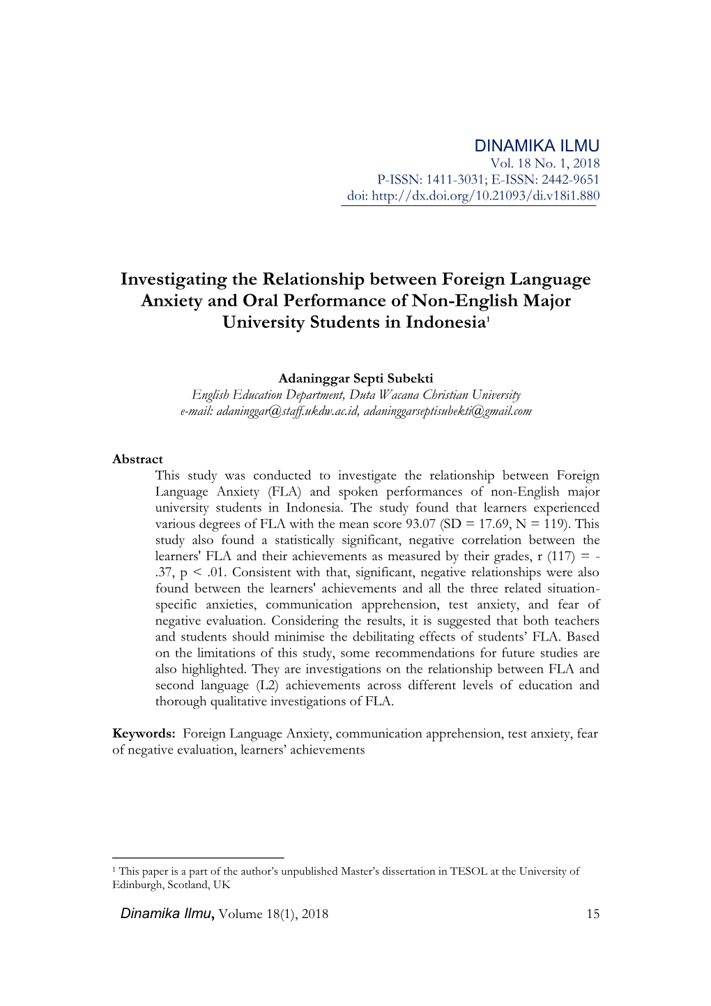 Investigating the Relationship Between Foreign Language Anxiety and Oral Performance