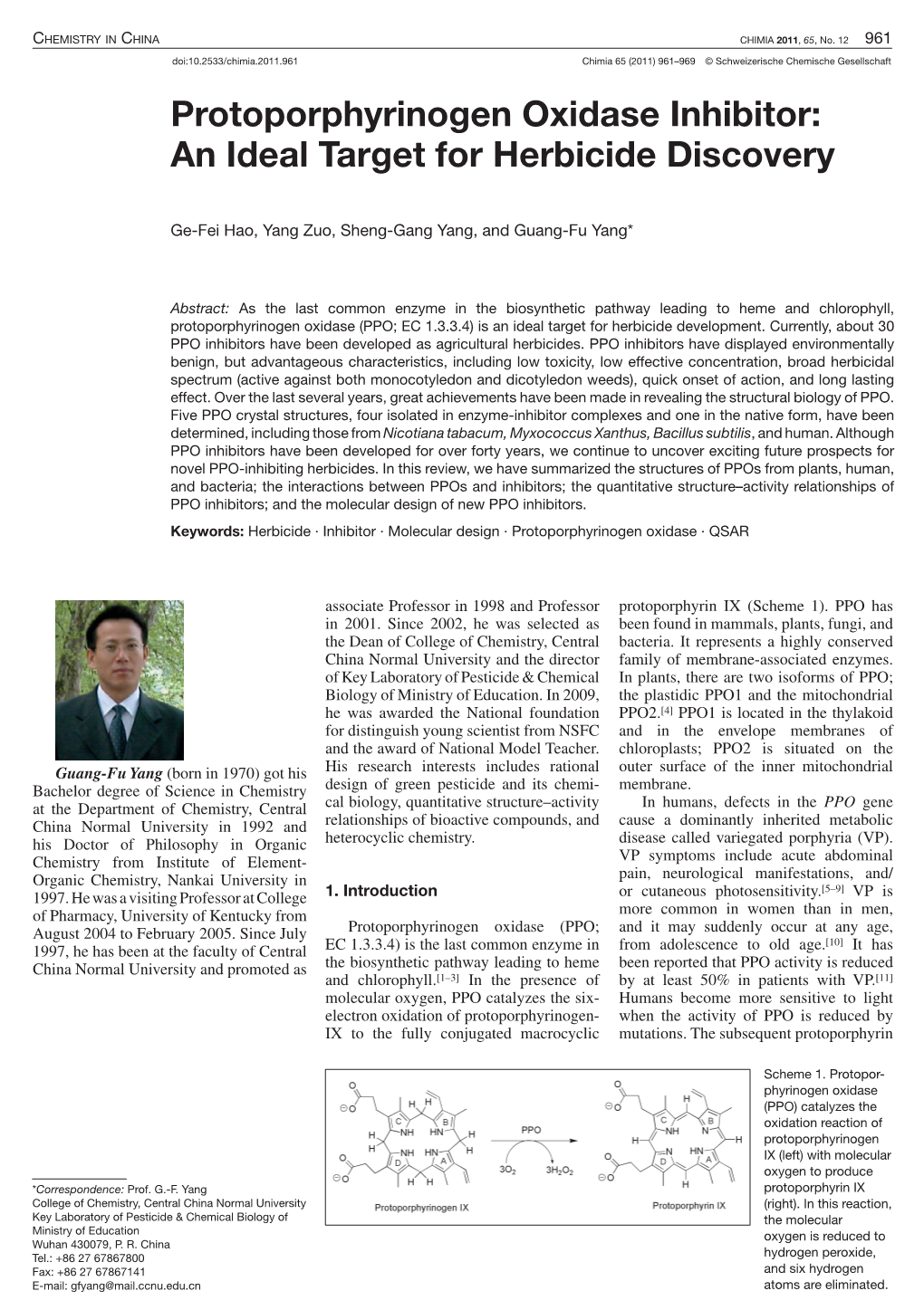 Protoporphyrinogen Oxidase Inhibitor: an Ideal Target for Herbicide Discovery