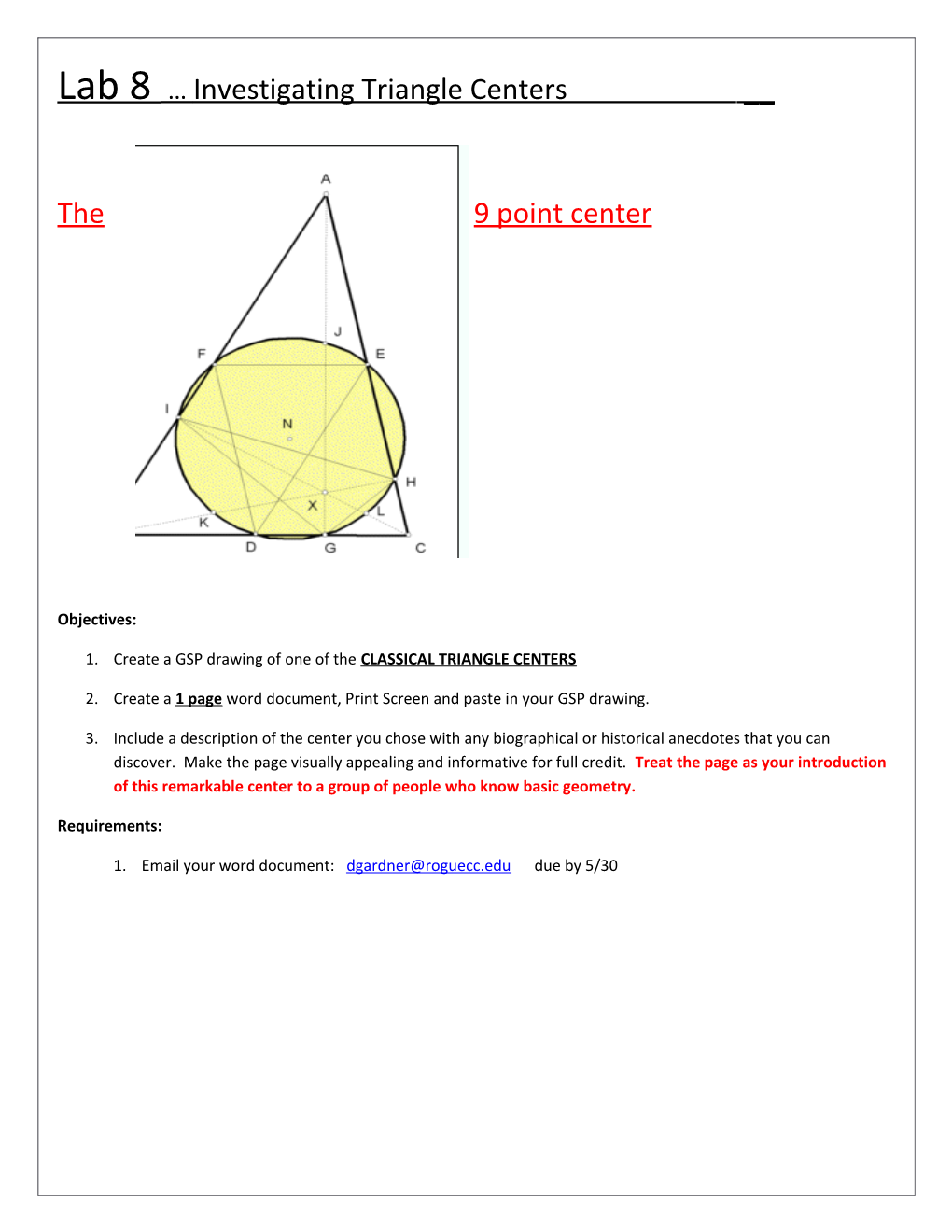 Lab 8 Investigating Triangle Centers __