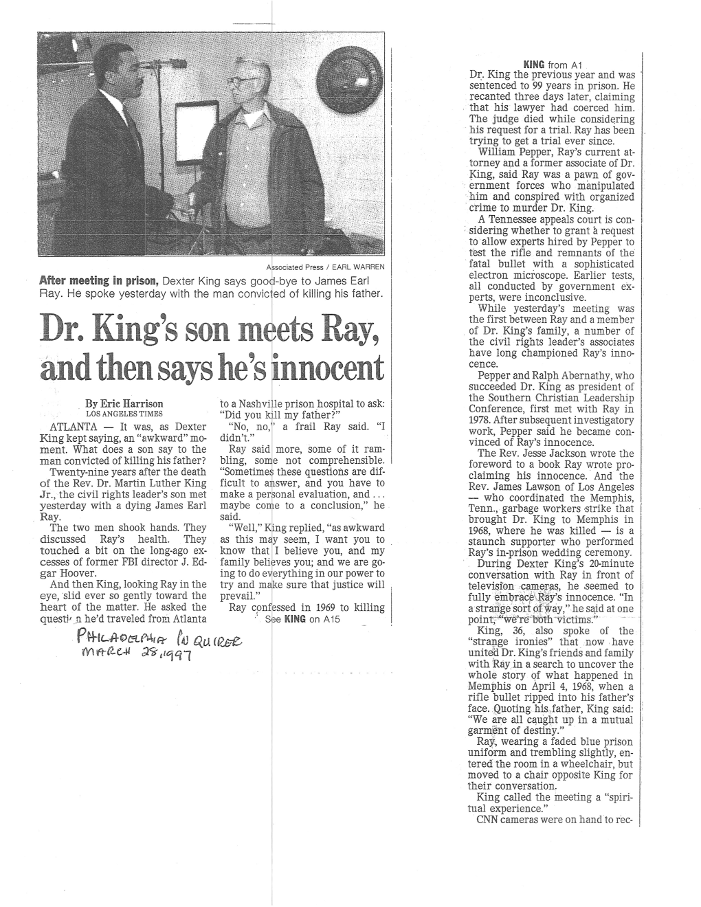 Dr. King's Son M Ets Ray, and Then Says He's Nnocent