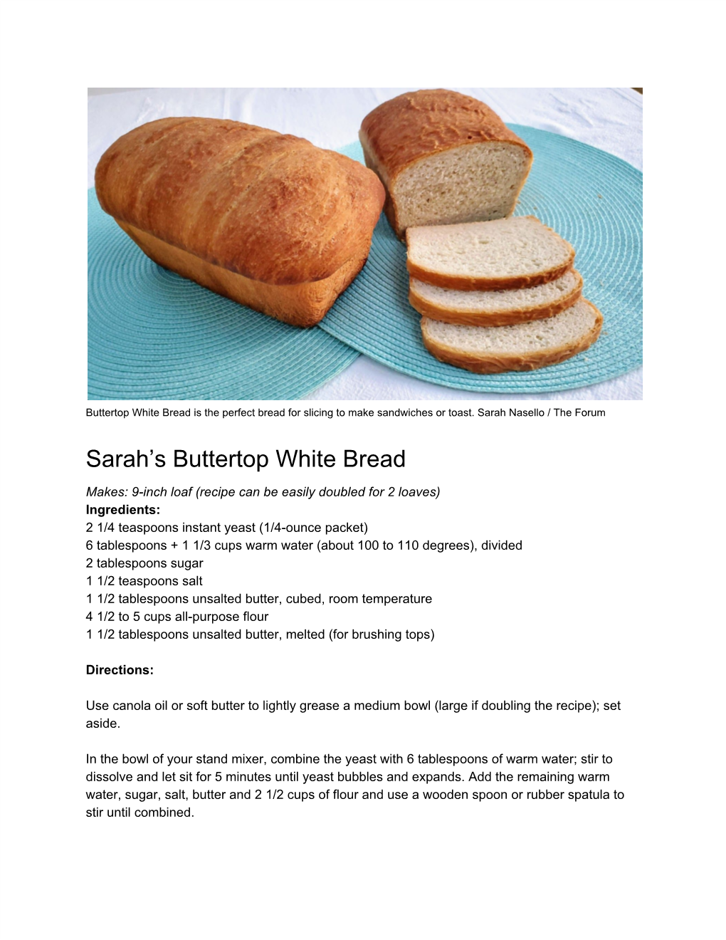 Sarah's Buttertop White Bread