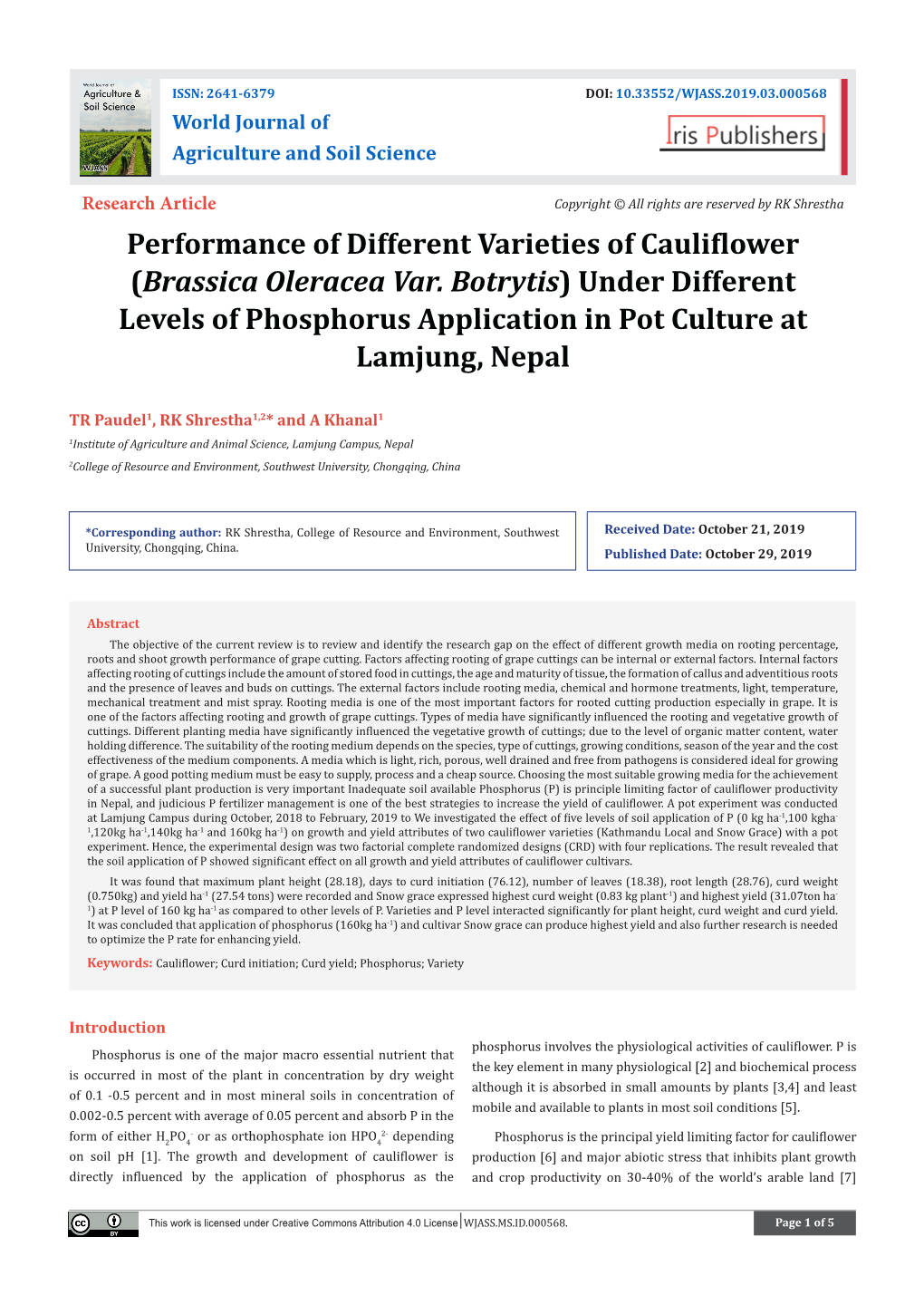 Performance of Different Varieties of Cauliflower (Brassica Oleracea Var