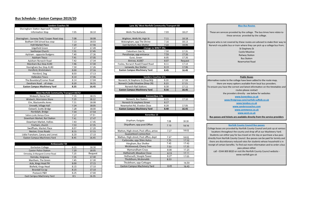 Revised Bus Schedule Easton