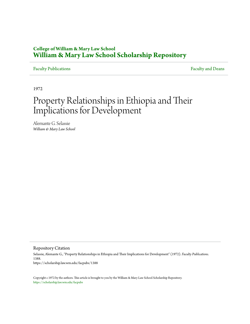 Property Relationships in Ethiopia and Their Implications for Development Alemante G