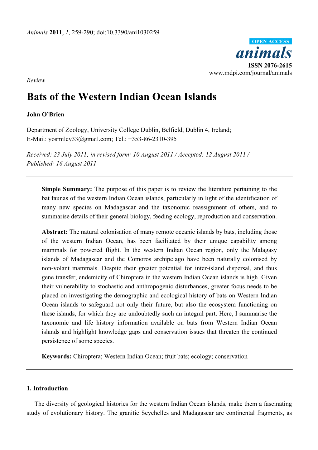 Bats of the Western Indian Ocean Islands