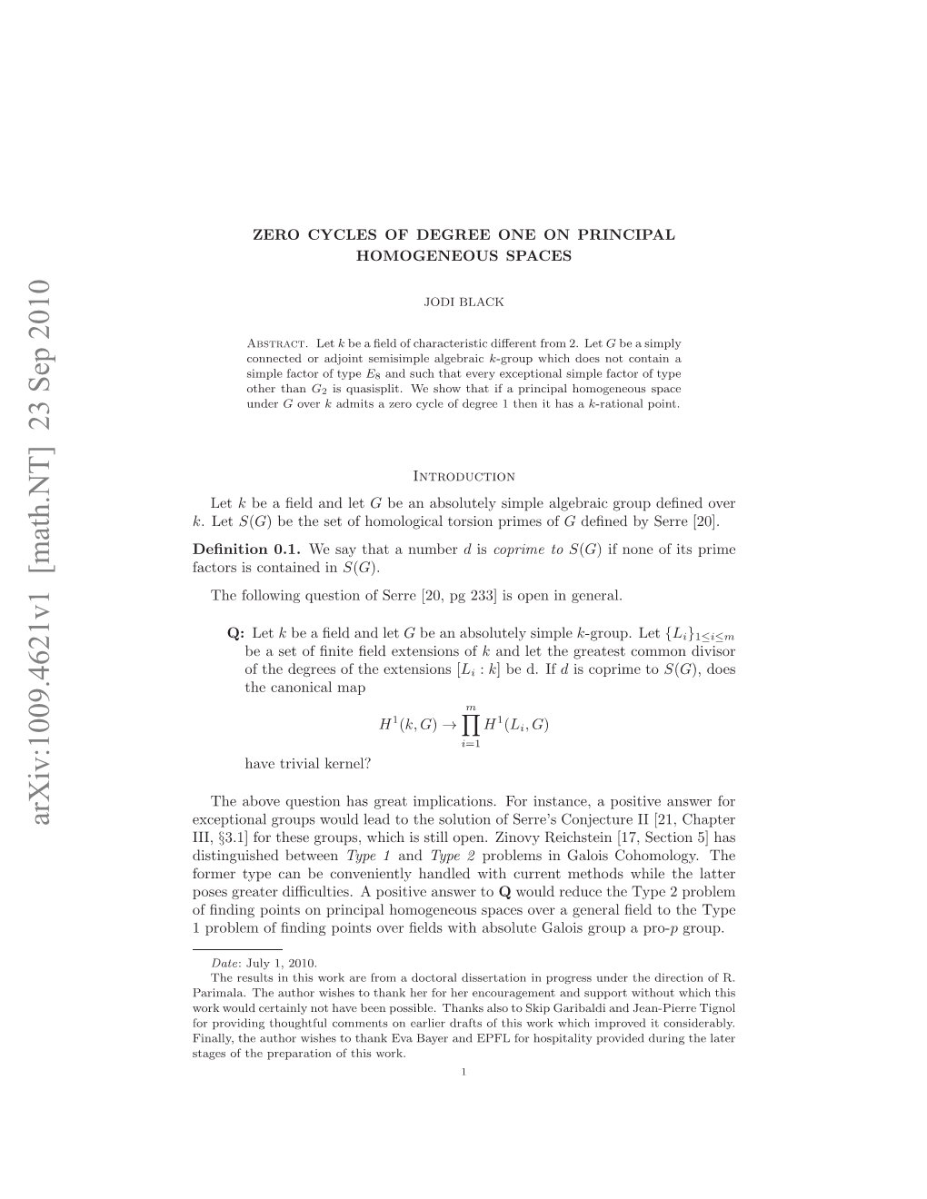 ZERO CYCLES of DEGREE ONE on PRINCIPAL HOMOGENEOUS SPACES 3 Exceptional of Type Other Than E8