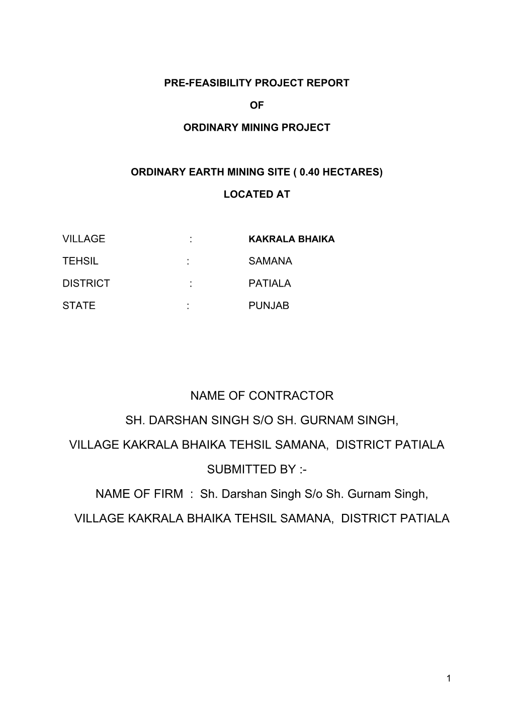 Name of Contractor Sh. Darshan Singh S/O Sh