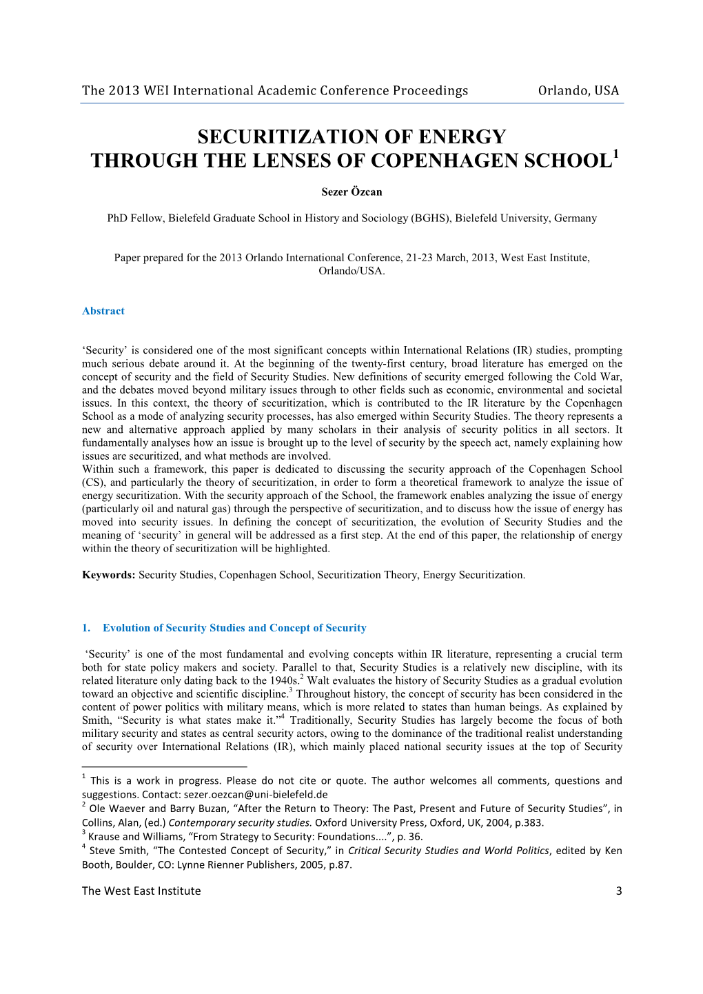 Securitization of Energy Through the Lenses of Copenhagen School 1