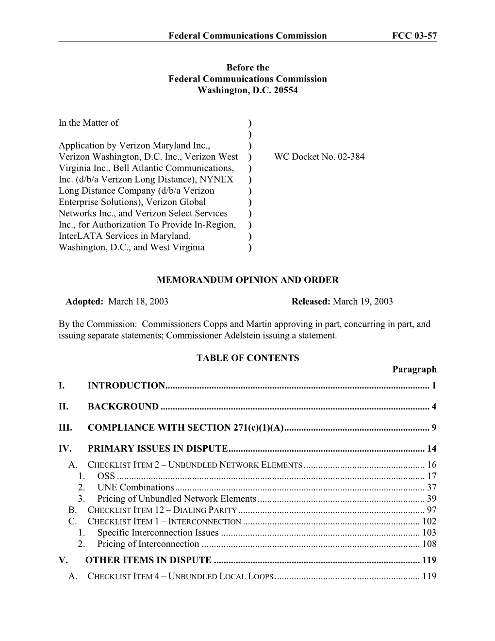 Federal Communications Commission FCC 03-57 Before the Federal