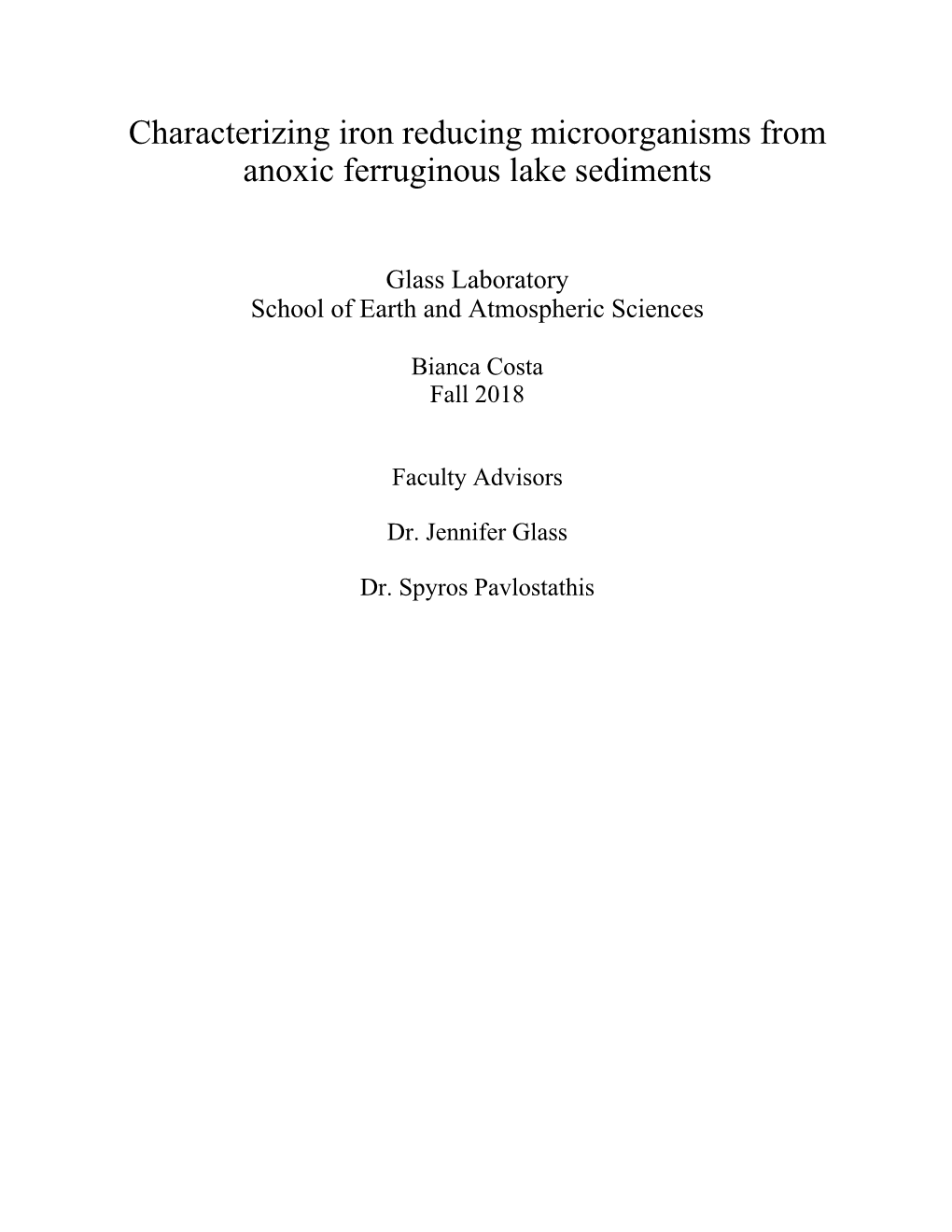 Characterizing Iron Reducing Microorganisms from Anoxic Ferruginous Lake Sediments