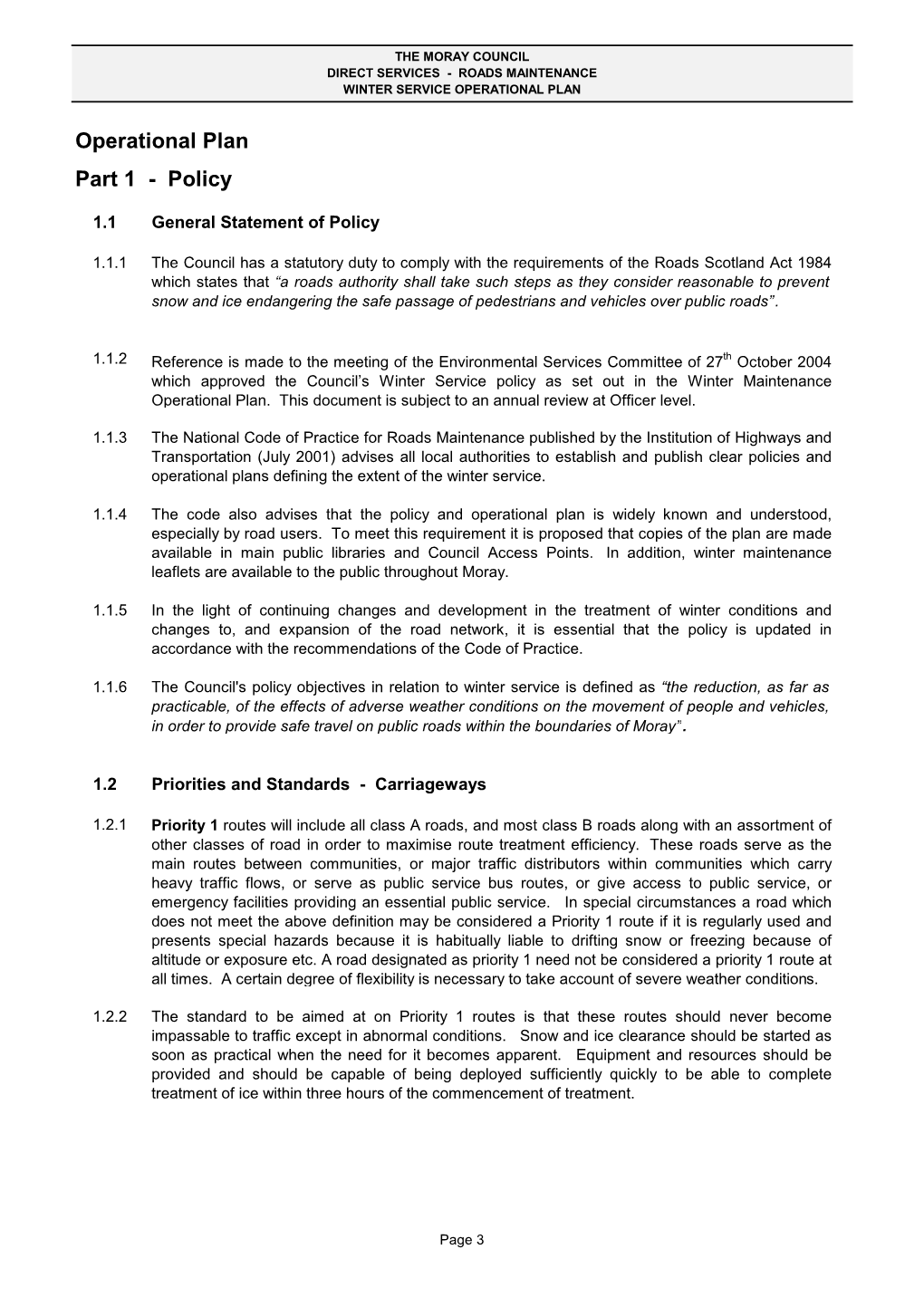 Operational Plan Part 1 - Policy