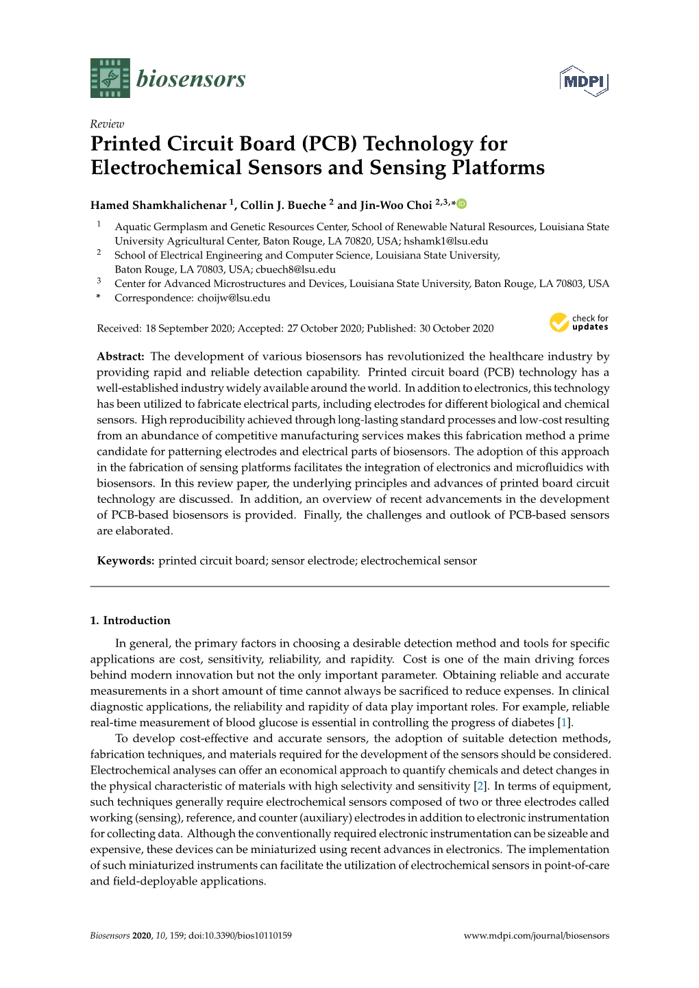 Printed Circuit Board (PCB) Technology for Electrochemical Sensors and Sensing Platforms