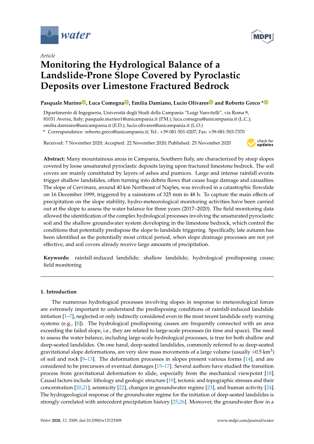 Monitoring the Hydrological Balance of a Landslide-Prone Slope Covered by Pyroclastic Deposits Over Limestone Fractured Bedrock