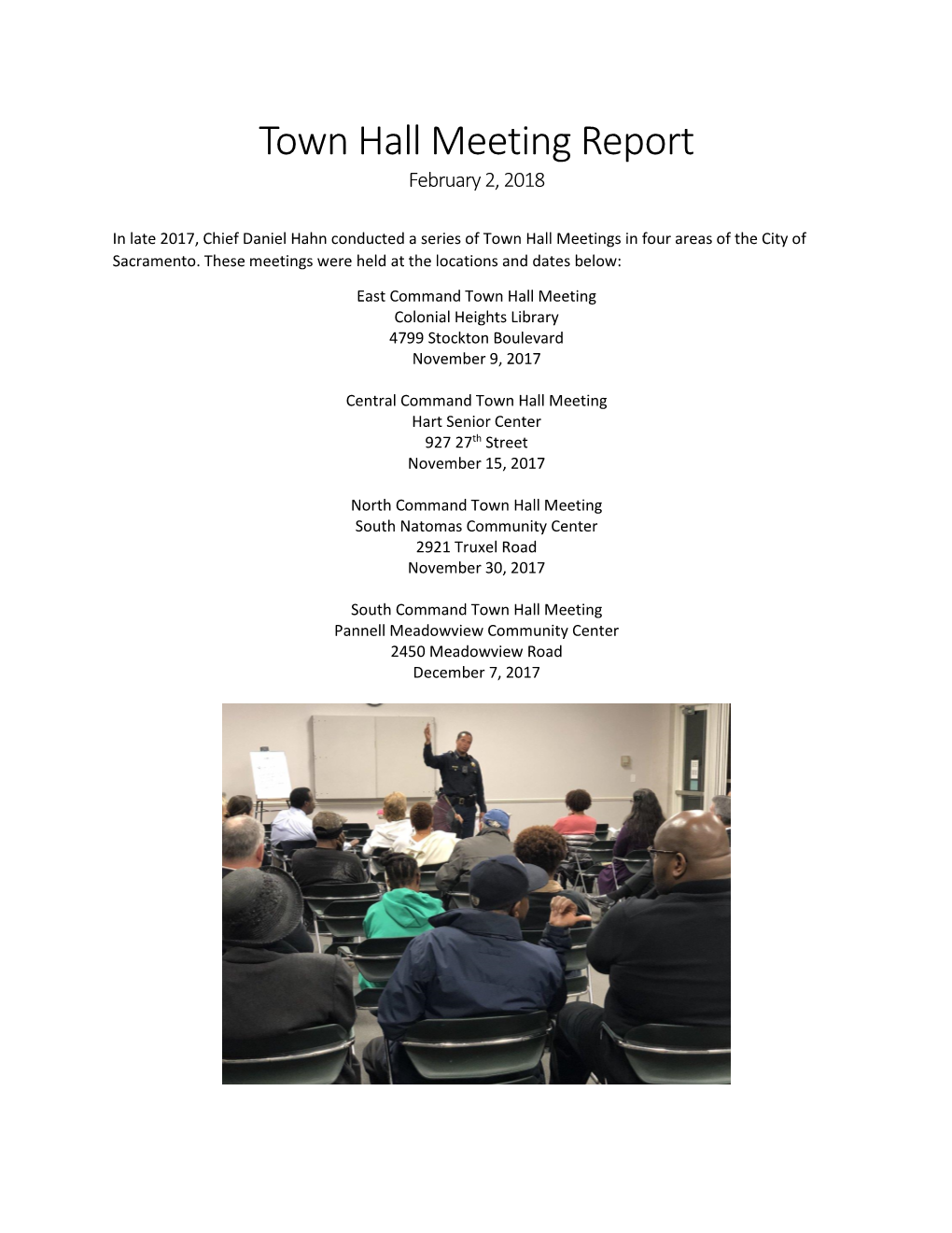 Town Hall Meeting Report February 2, 2018