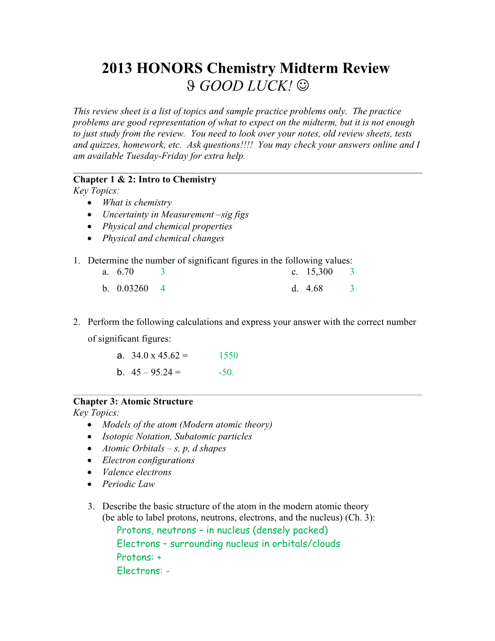 Chapter 1: Chemistry and You