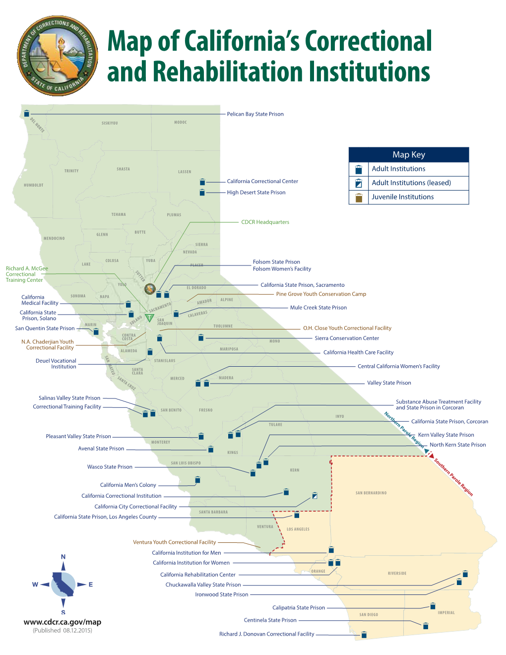 Map of California's Correctional and Rehabilitation Institutions