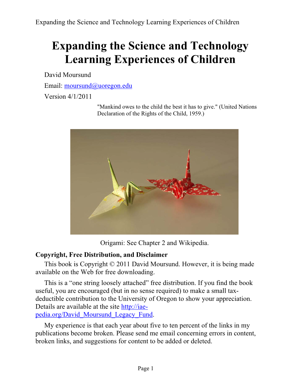 Expanding the Science and Technology Learning Experiences of Children