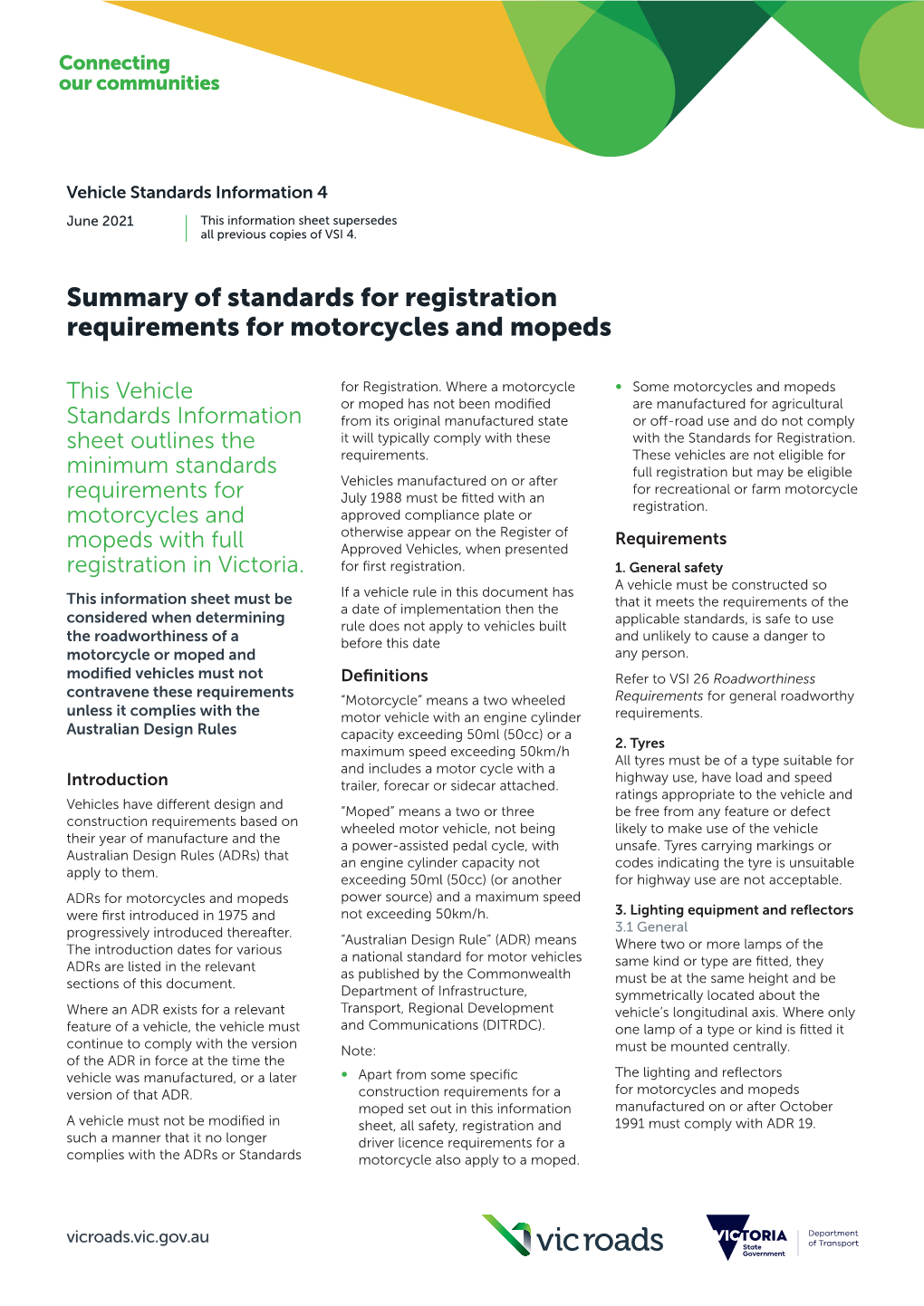 Summary of Registration Requirements for Motorcycles and Mopeds