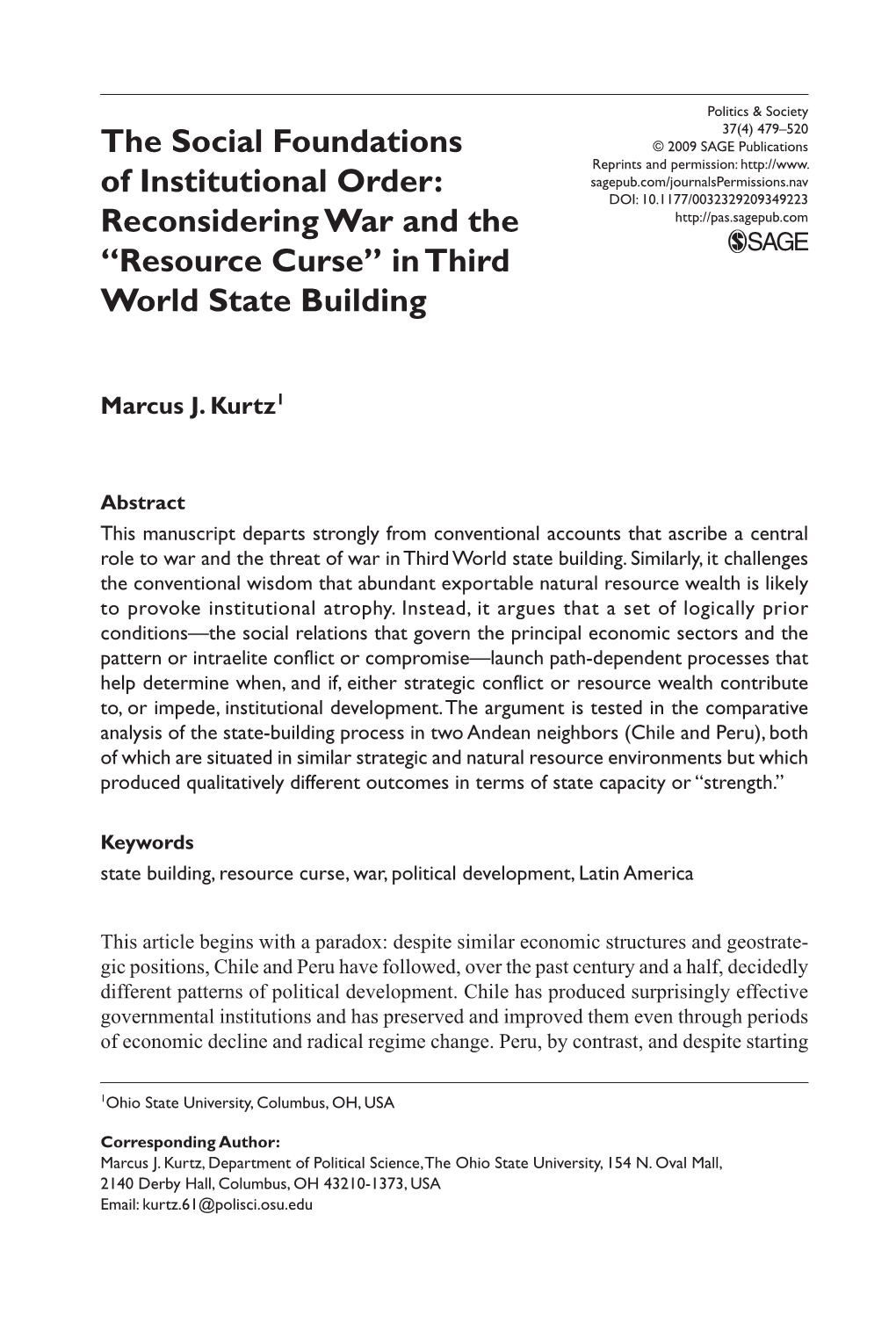 The Social Foundations of Institutional Order: Reconsidering War and the “Resource Curse” in Third World State Building