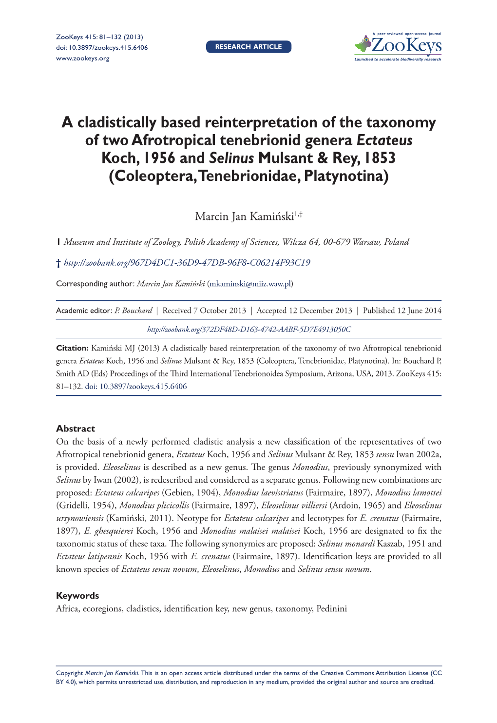 A Cladistically Based Reinterpretation of the Taxonomy of Two