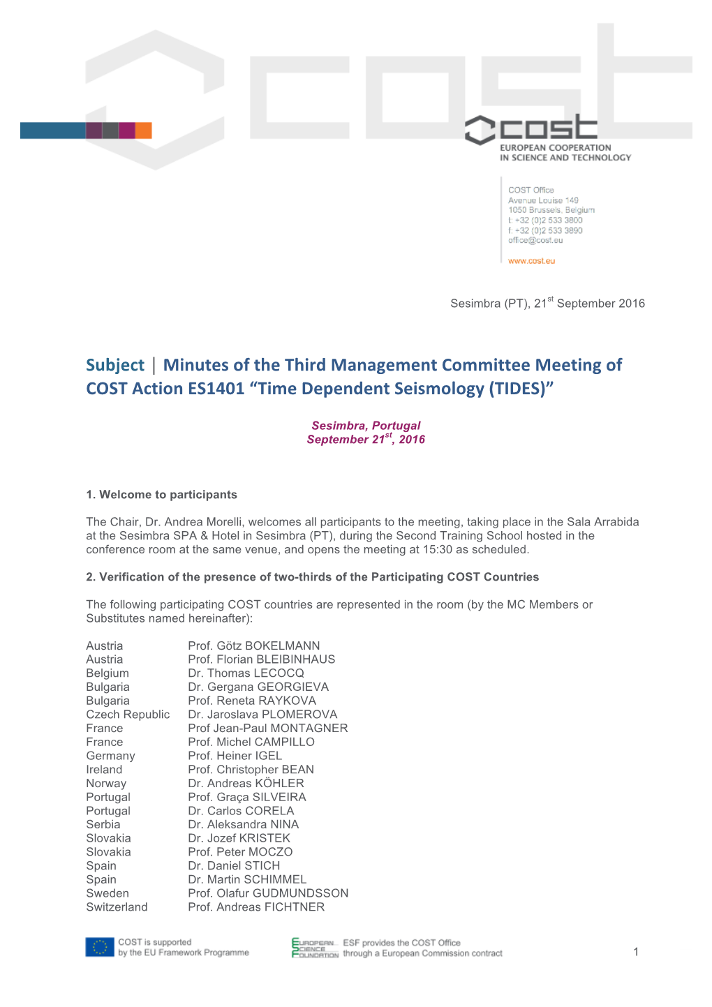 Subject Minutes of the Third Management Committee Meeting Of