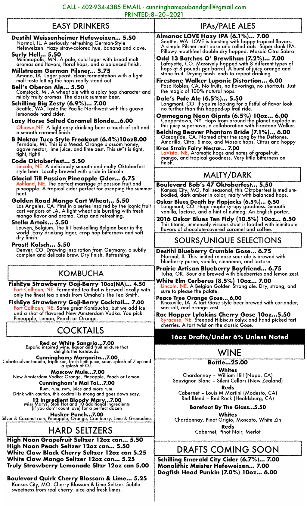 Beer :Cocktail List Seltzers Copy