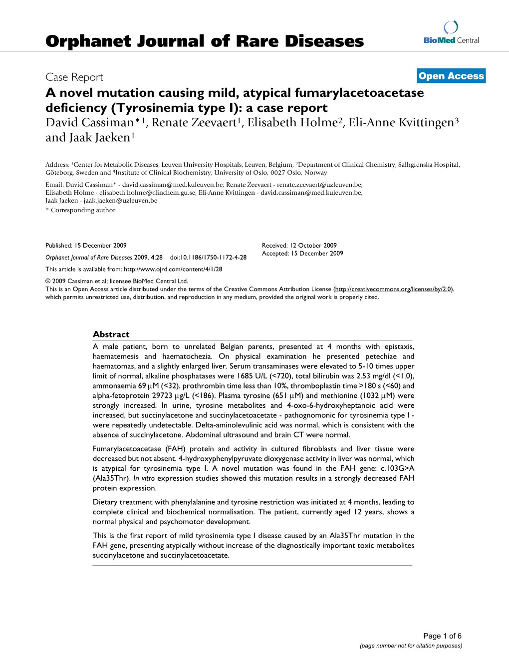 Orphanet Journal of Rare Diseases Biomed Central