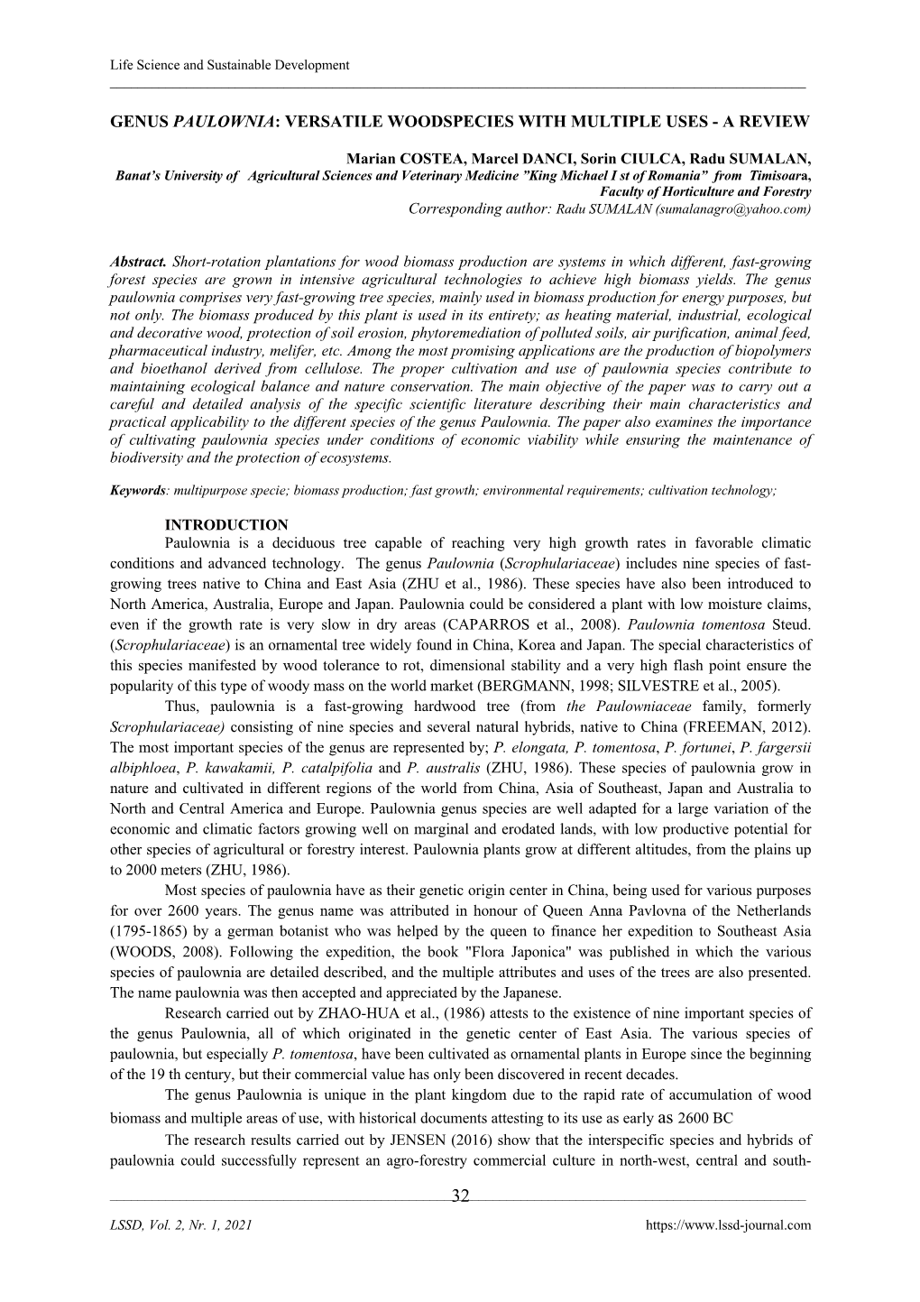 Genus Paulownia: Versatile Woodspecies with Multiple Uses - a Review