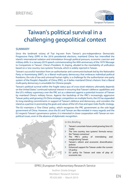 Taiwan's Political Survival in a Challenging Geopolitical Context
