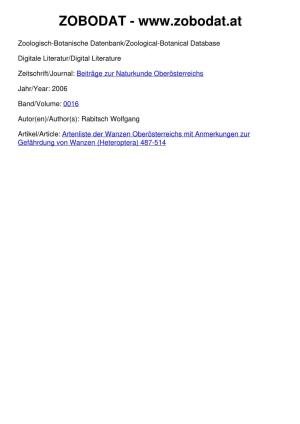 Artenliste Der Wanzen Oberösterreichs Mit Anmerkungen Zur Gefährdung Von Wanzen (Heteroptera) 487-514 Beitr