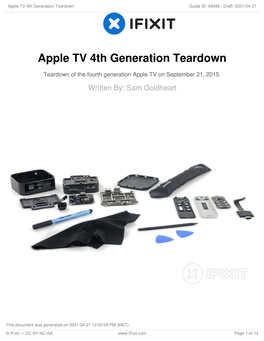 Apple TV 4Th Generation Teardown Guide ID: 49046 - Draft: 2021-04-21