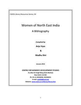 Women of North East India a Bibliography