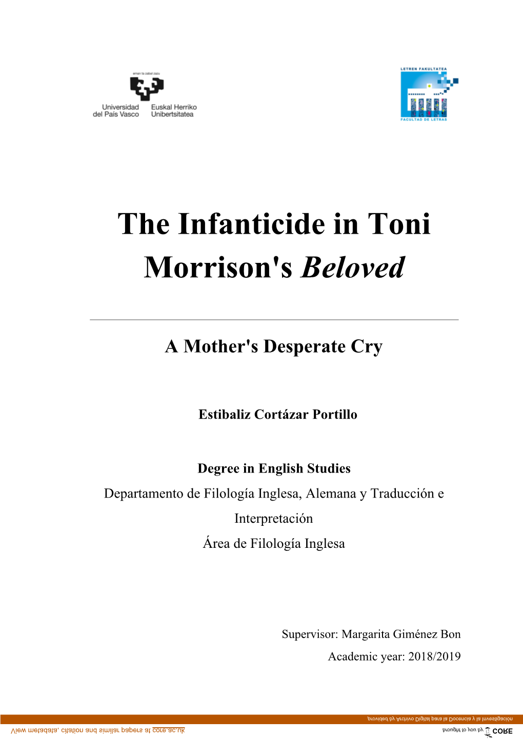 The Infanticide in Toni Morrison's ​Beloved