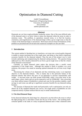 Optimisation in Diamond Cutting