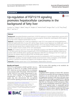 Up-Regulation of FGF15/19 Signaling Promotes Hepatocellular Carcinoma in the Background of Fatty Liver Guozhen Cui1, Robert C