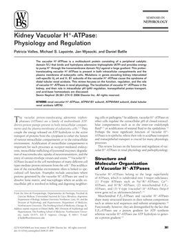 Kidney Vacuolar H -Atpase: Physiology and Regulation
